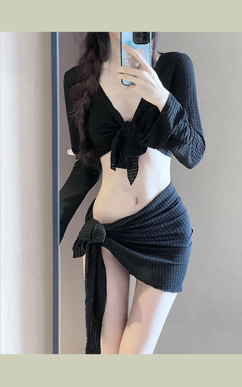 Women's 4-Piece Long Sleeve Bikini Swimsuit Set | Sexy Split Swimwear