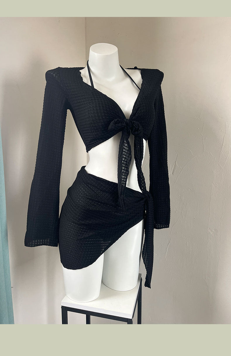 Women's 4-Piece Long Sleeve Bikini Swimsuit Set | Sexy Split Swimwear