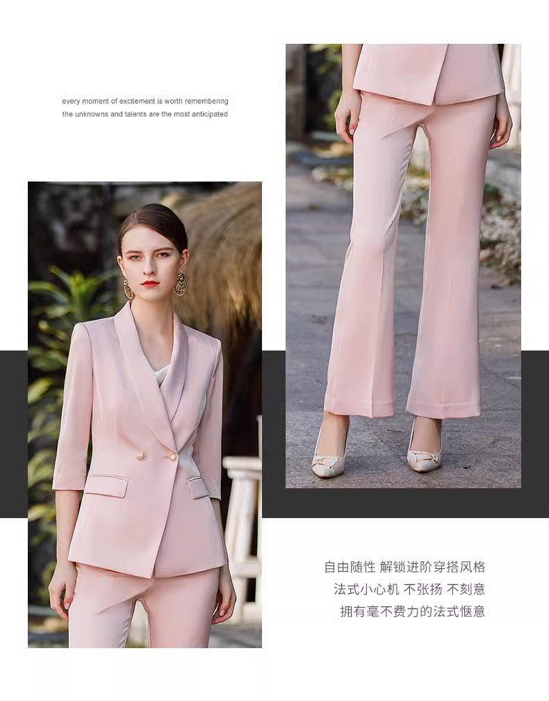Women's Pink Blazer Suit Set – Elegant Long Sleeve Jacket & Trousers | Professional Wear