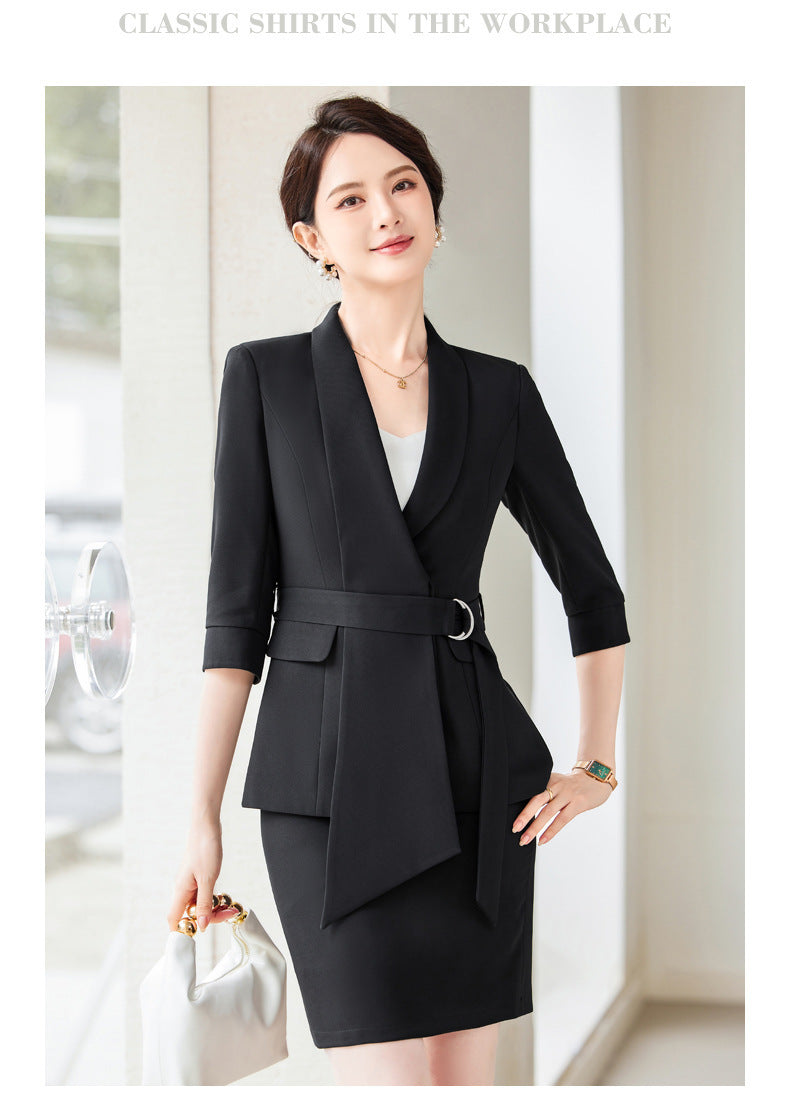 Women's Professional Blazer Suit Set – 3/4 Sleeve Jacket with Skirt or Trousers | Black & White