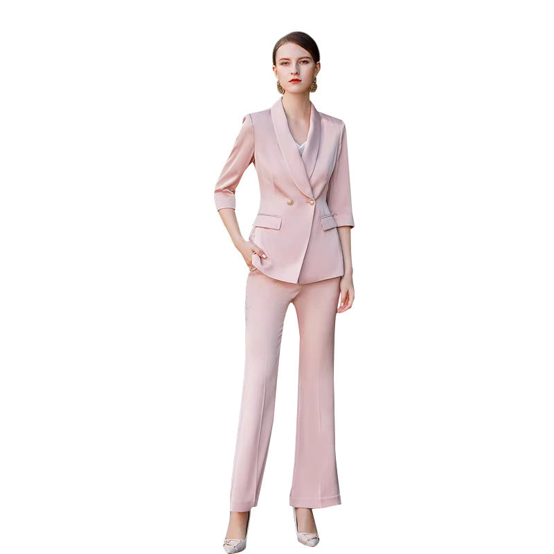 Women's Pink Blazer Suit Set – Elegant Long Sleeve Jacket & Trousers | Professional Wear