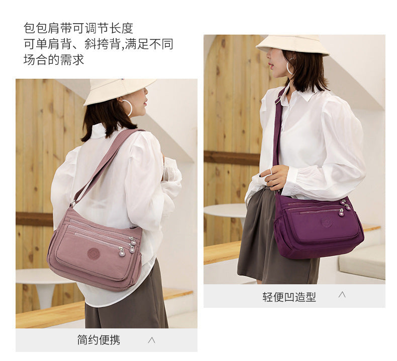 Nylon Multi-Layer Shoulder Bag – Lightweight Crossbody with Large Capacity