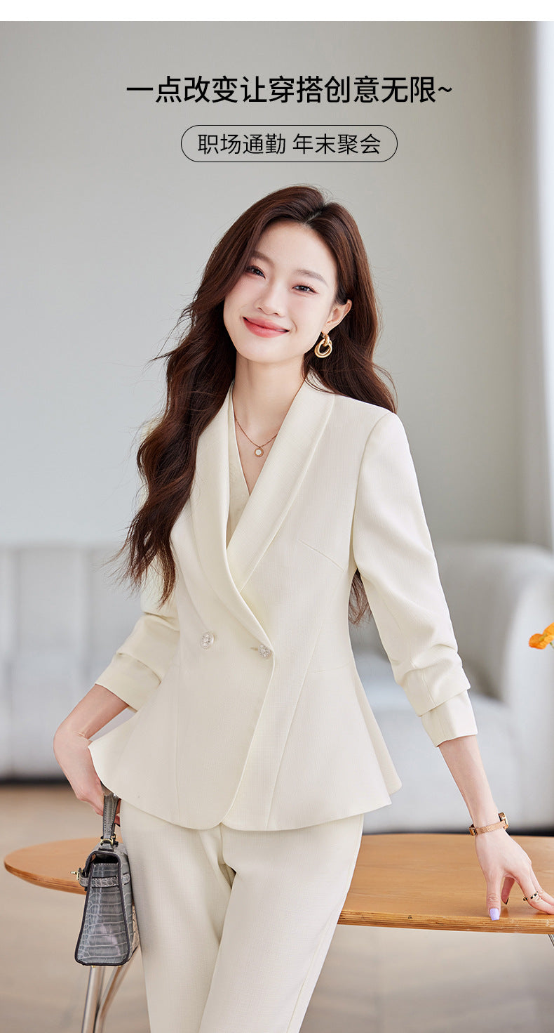 Women's Elegant Blazer Suit – Business Wear Jacket & Trousers Set | Black, Red & Apricot | 2024
