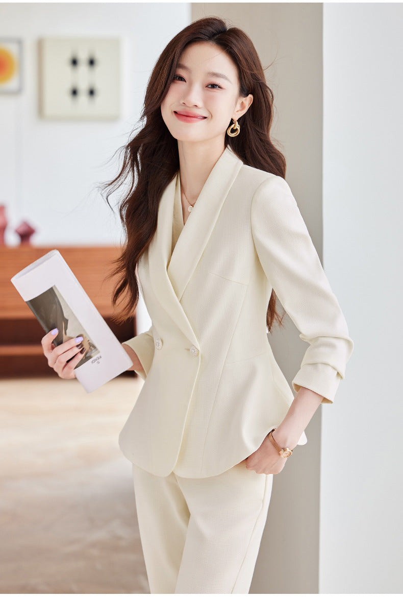 Women's Elegant Blazer Suit – Business Wear Jacket & Trousers Set | Black, Red & Apricot | 2024