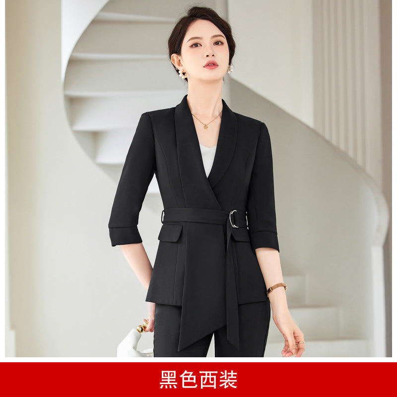 Women's Professional Blazer Suit Set – 3/4 Sleeve Jacket with Skirt or Trousers | Black & White