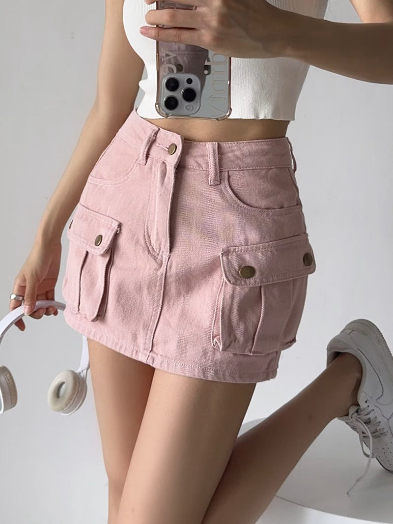 Women's High Waist Denim Mini Skirt – A-Line Pocket Skirt | Retro Hot Girl Style