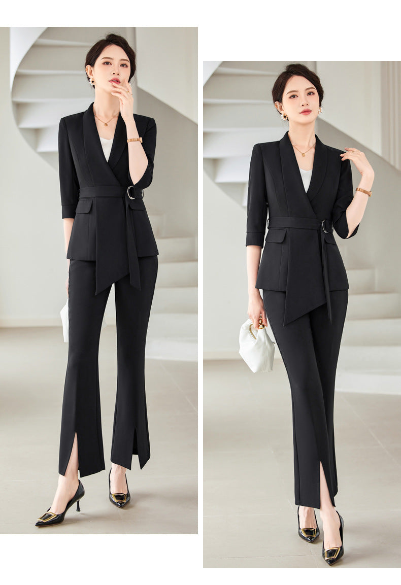 Women's Professional Blazer Suit Set – 3/4 Sleeve Jacket with Skirt or Trousers | Black & White