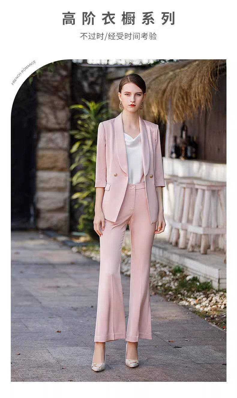 Women's Pink Blazer Suit Set – Elegant Long Sleeve Jacket & Trousers | Professional Wear