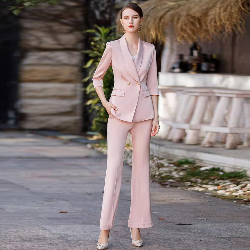 Women's Pink Blazer Suit Set – Elegant Long Sleeve Jacket & Trousers | Professional Wear
