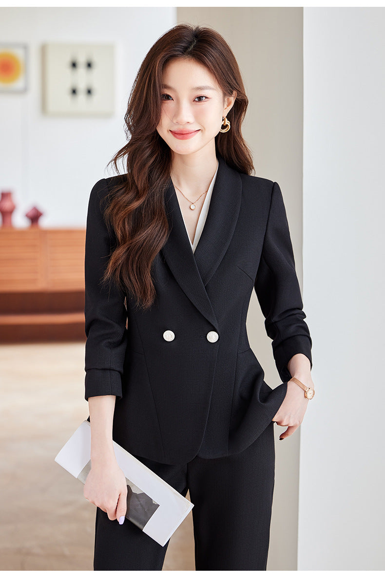 Women's Elegant Blazer Suit – Business Wear Jacket & Trousers Set | Black, Red & Apricot | 2024