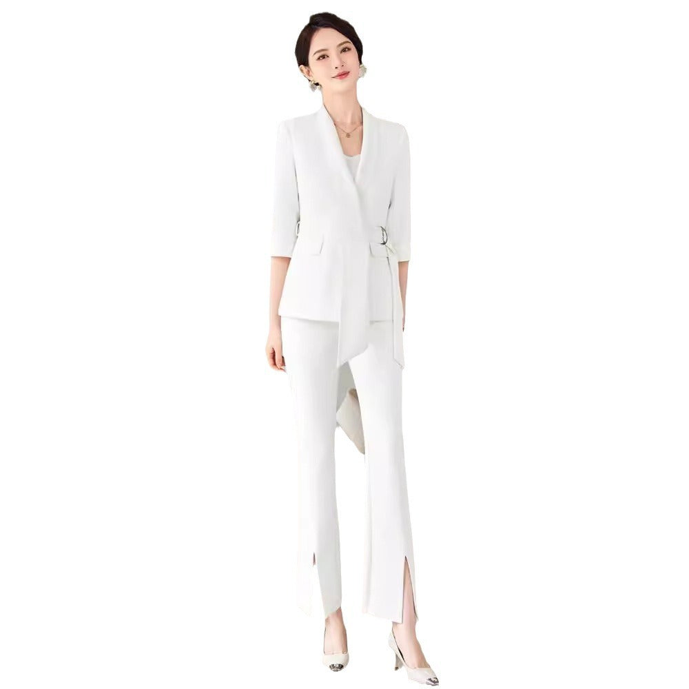 Women's Professional Blazer Suit Set – 3/4 Sleeve Jacket with Skirt or Trousers | Black & White