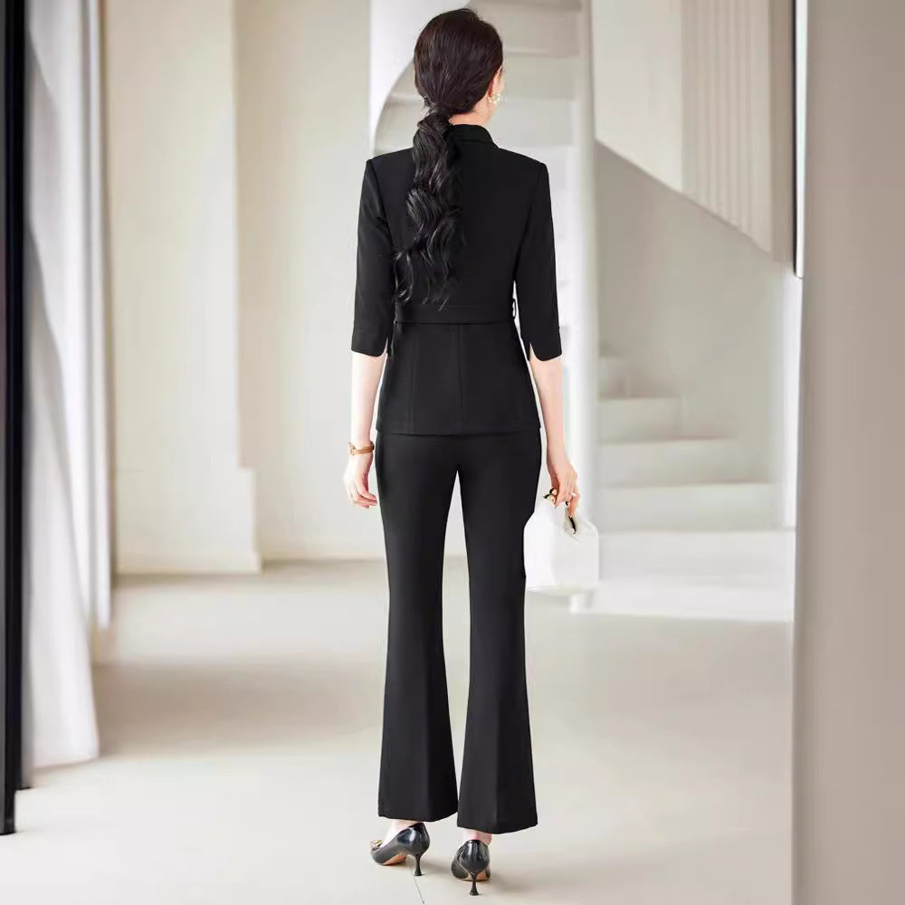 Women's Professional Blazer Suit Set – 3/4 Sleeve Jacket with Skirt or Trousers | Black & White
