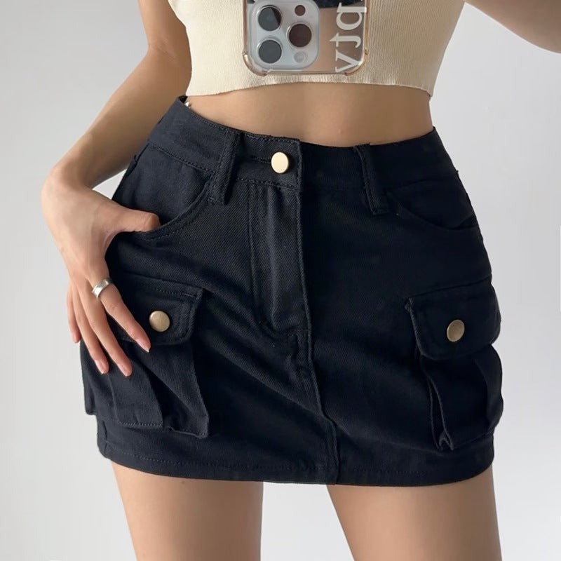 Women's High Waist Denim Mini Skirt – A-Line Pocket Skirt | Retro Hot Girl Style