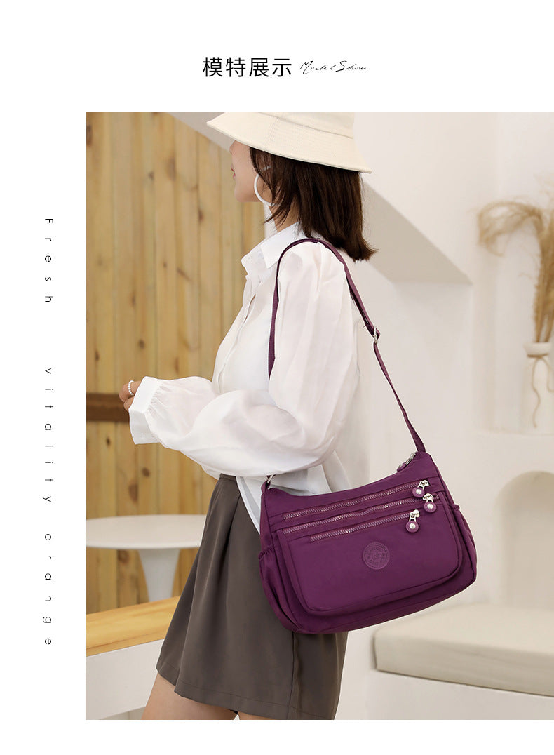 Nylon Multi-Layer Shoulder Bag – Lightweight Crossbody with Large Capacity
