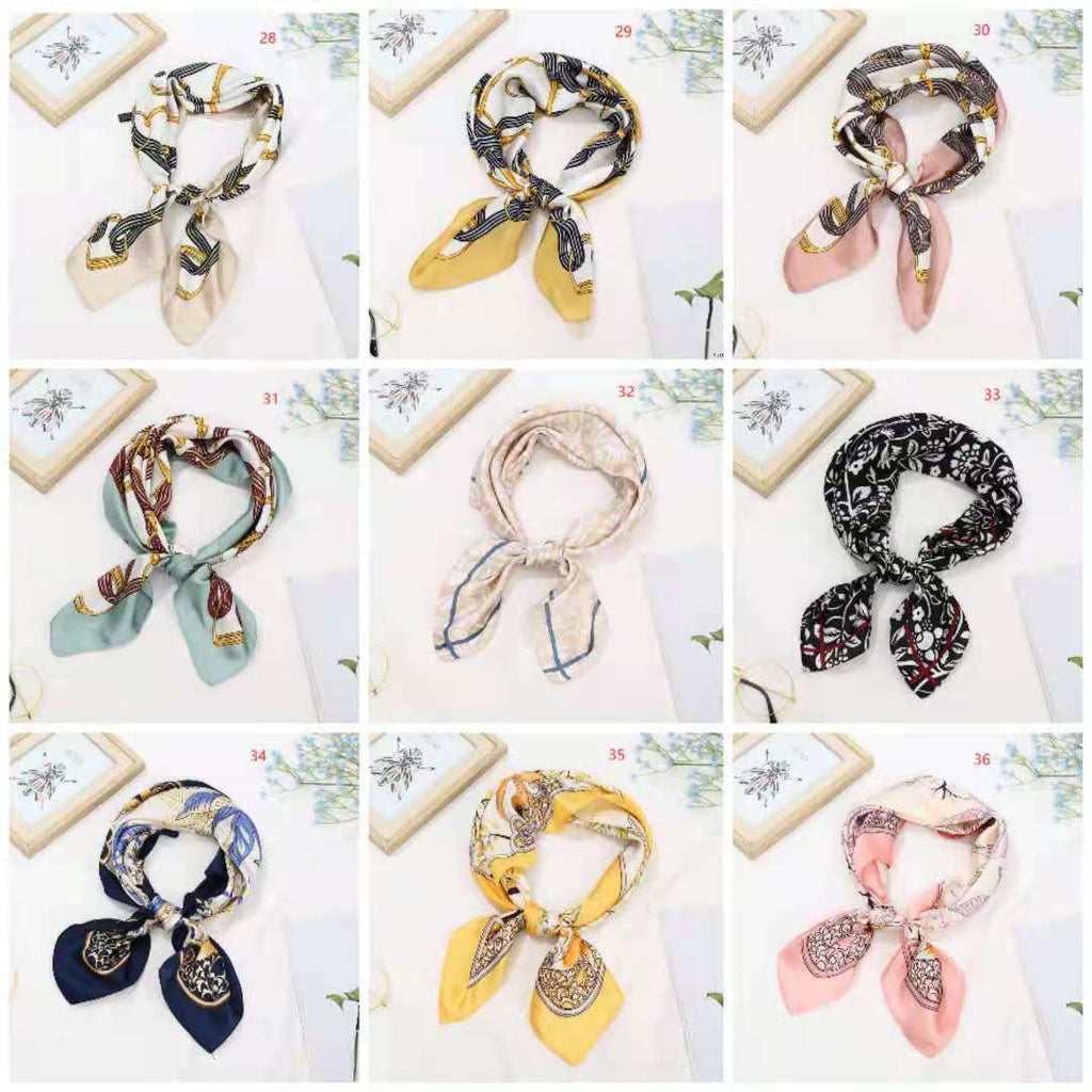 Korean Silk Square Scarf 70×70 cm – Retro Printed Women's Fashion Scarf