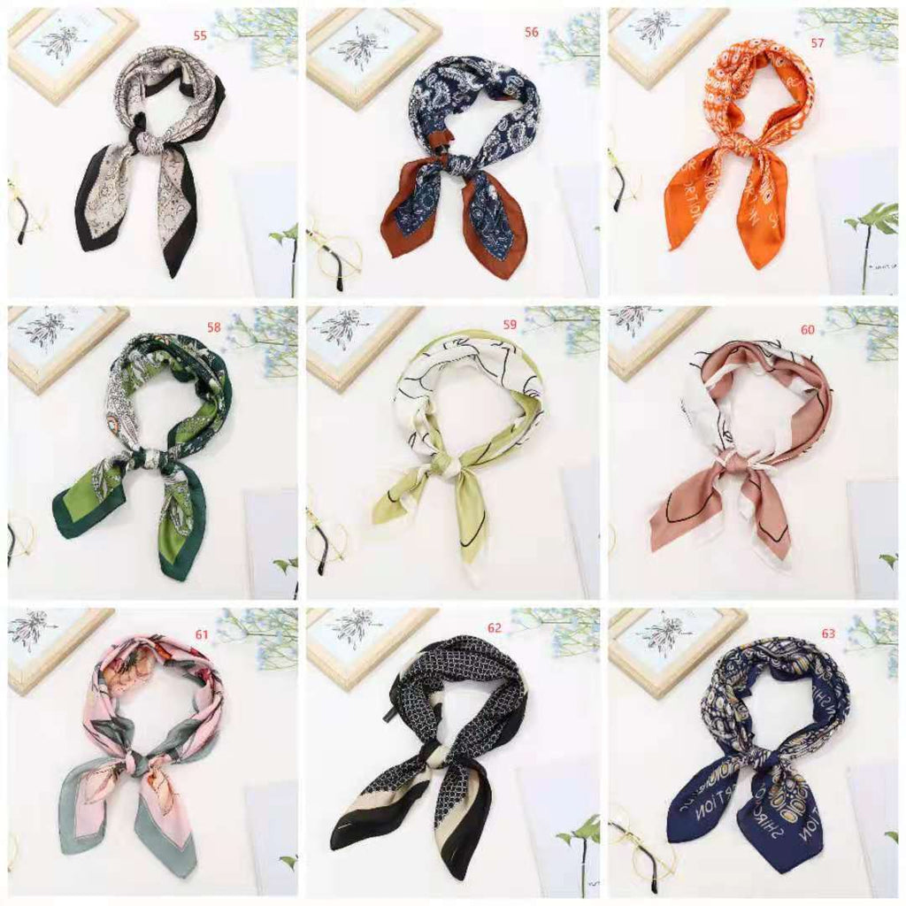Korean Silk Square Scarf 70×70 cm – Retro Printed Women's Fashion Scarf