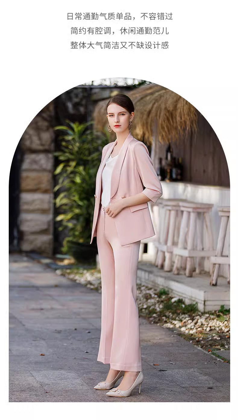 Women's Pink Blazer Suit Set – Elegant Long Sleeve Jacket & Trousers | Professional Wear