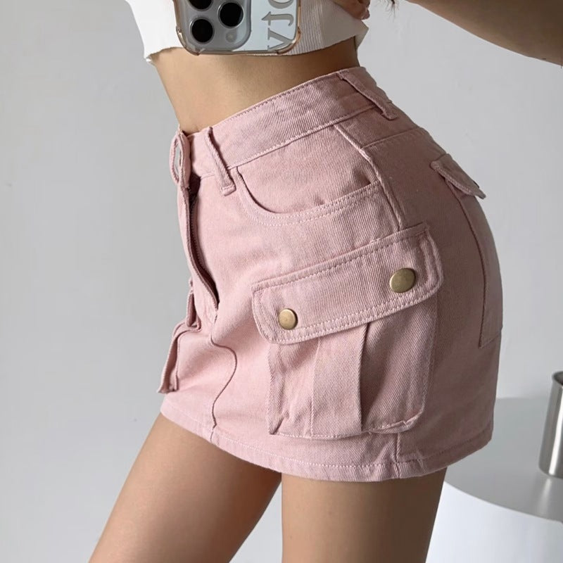 Women's High Waist Denim Mini Skirt – A-Line Pocket Skirt | Retro Hot Girl Style