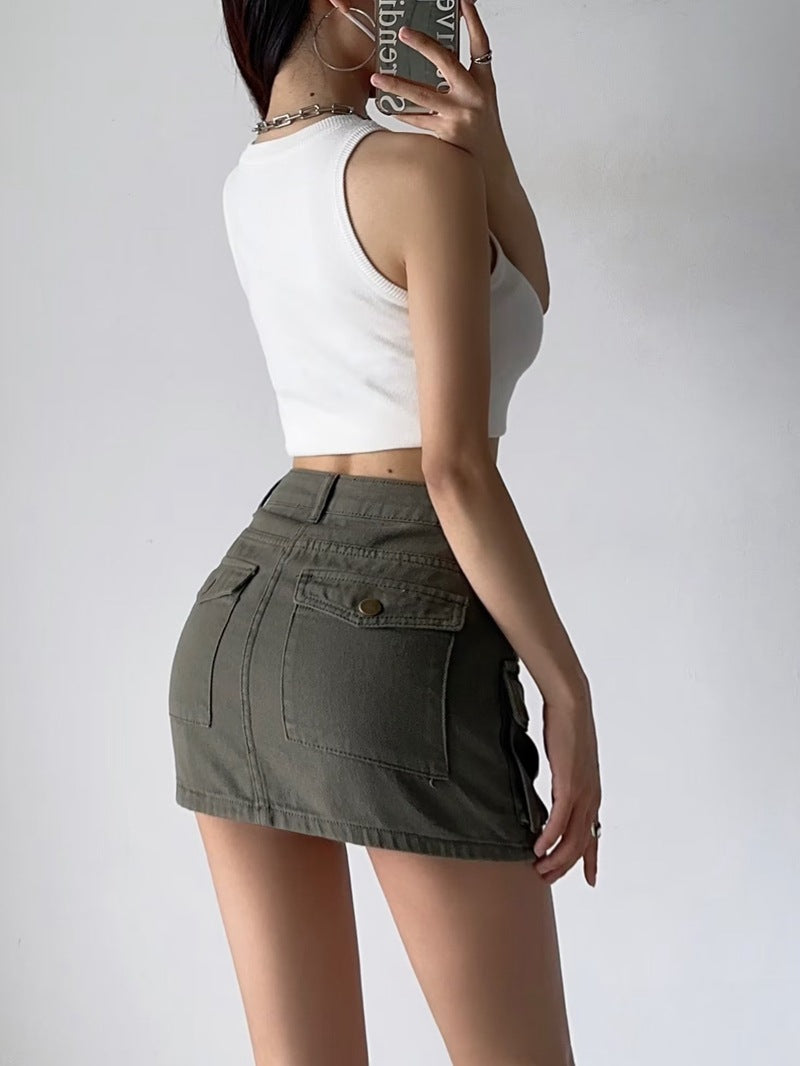 Women's High Waist Denim Mini Skirt – A-Line Pocket Skirt | Retro Hot Girl Style