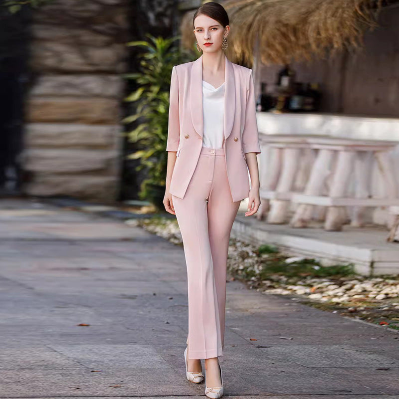 Women's Pink Blazer Suit Set – Elegant Long Sleeve Jacket & Trousers | Professional Wear