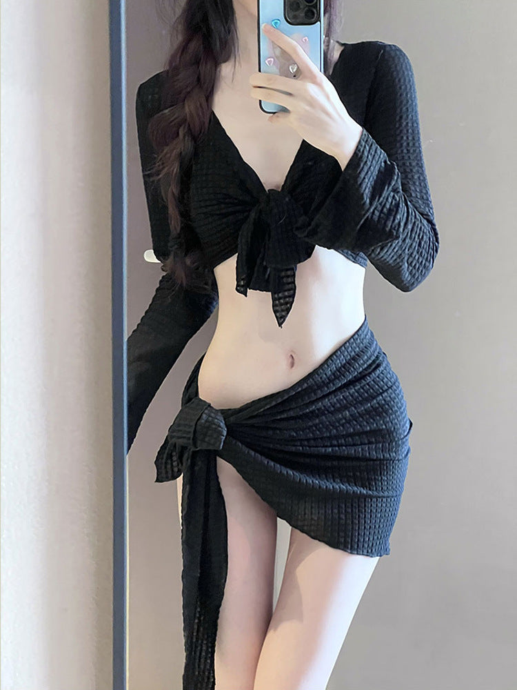 Women's 4-Piece Long Sleeve Bikini Swimsuit Set | Sexy Split Swimwear