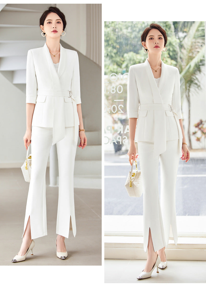 Women's Professional Blazer Suit Set – 3/4 Sleeve Jacket with Skirt or Trousers | Black & White