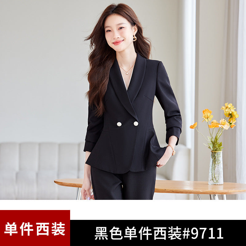 Women's Elegant Blazer Suit – Business Wear Jacket & Trousers Set | Black, Red & Apricot | 2024