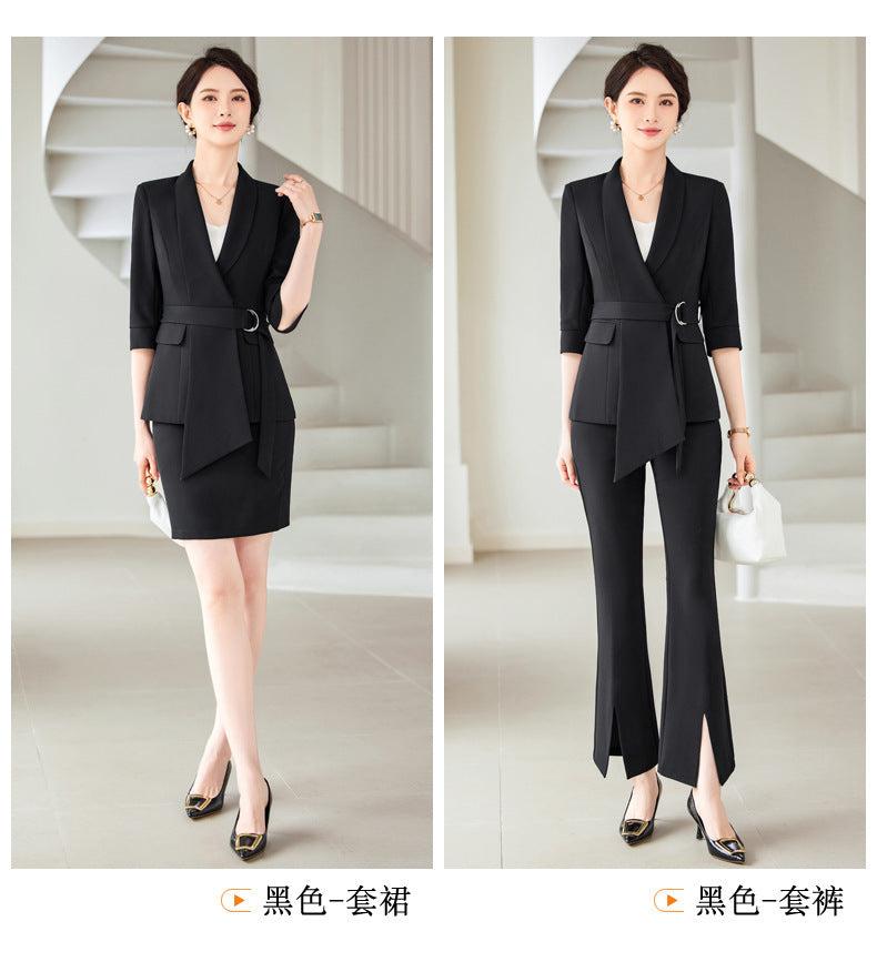 Women's Professional Blazer Suit Set – 3/4 Sleeve Jacket with Skirt or Trousers | Black & White