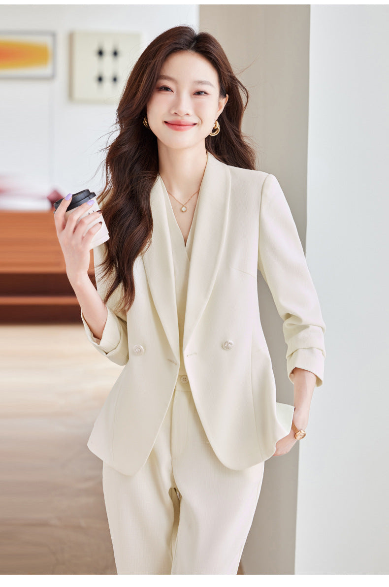 Women's Elegant Blazer Suit – Business Wear Jacket & Trousers Set | Black, Red & Apricot | 2024