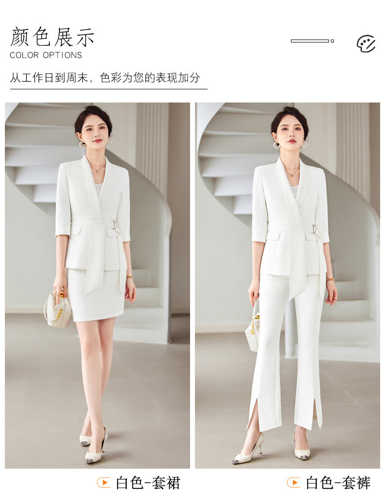 Women's Professional Blazer Suit Set – 3/4 Sleeve Jacket with Skirt or Trousers | Black & White
