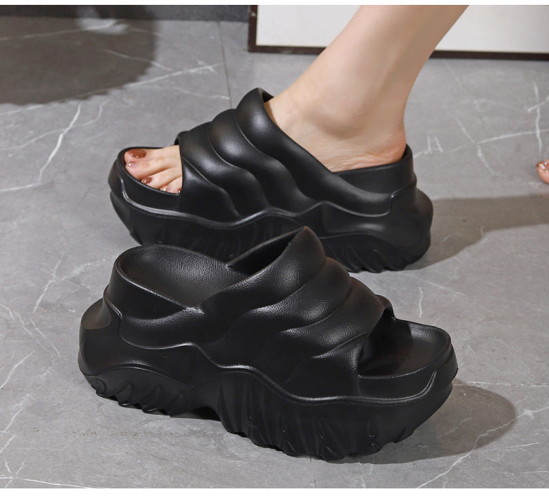 Thick Sole Wedge Slippers | Height-Boosting EVA Platform Slides | Korean Style | 3 Colors