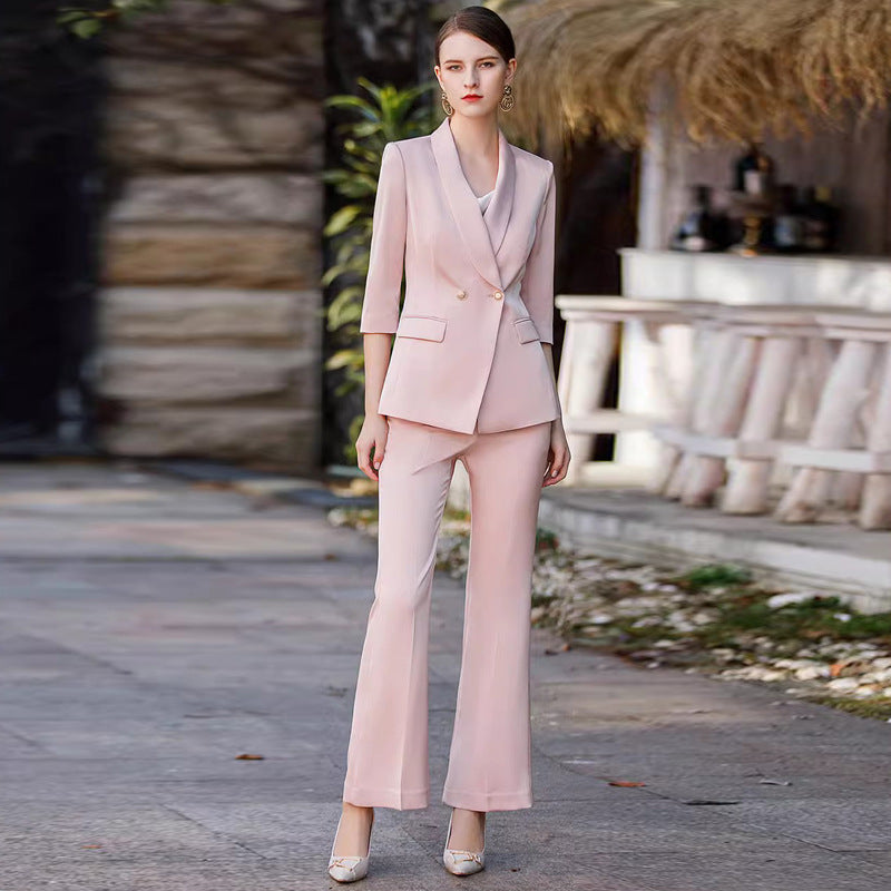 Women's Pink Blazer Suit Set – Elegant Long Sleeve Jacket & Trousers | Professional Wear