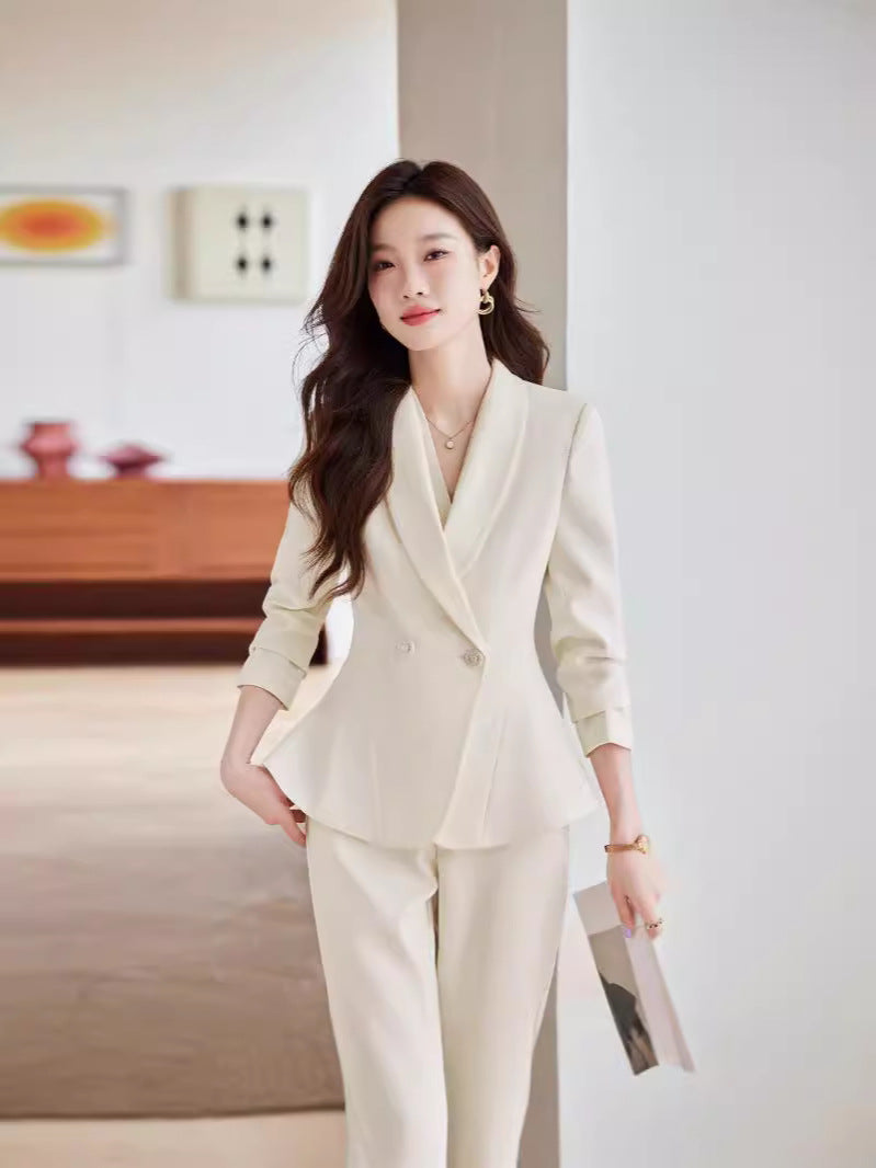 Women's Elegant Blazer Suit – Business Wear Jacket & Trousers Set | Black, Red & Apricot | 2024