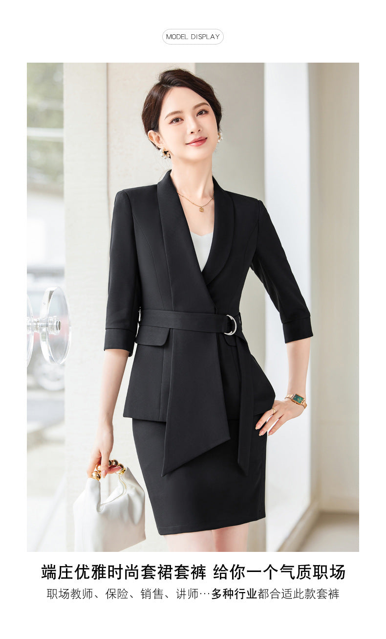 Women's Professional Blazer Suit Set – 3/4 Sleeve Jacket with Skirt or Trousers | Black & White