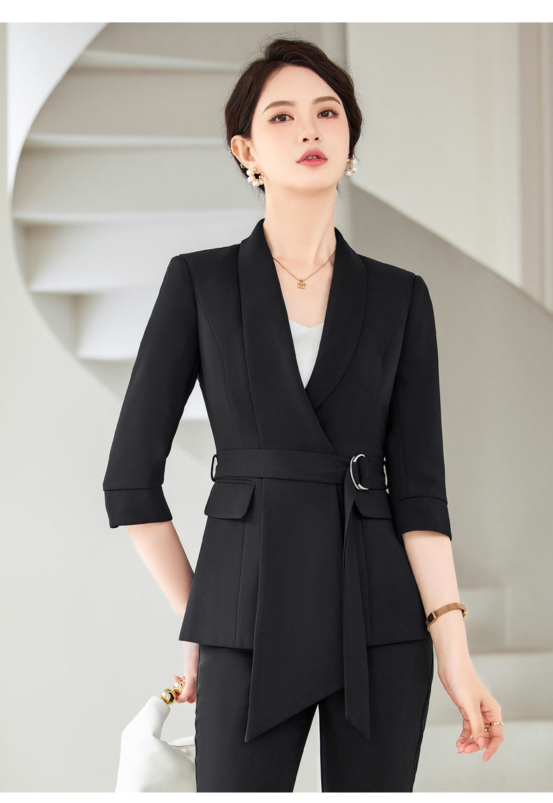 Women's Professional Blazer Suit Set – 3/4 Sleeve Jacket with Skirt or Trousers | Black & White