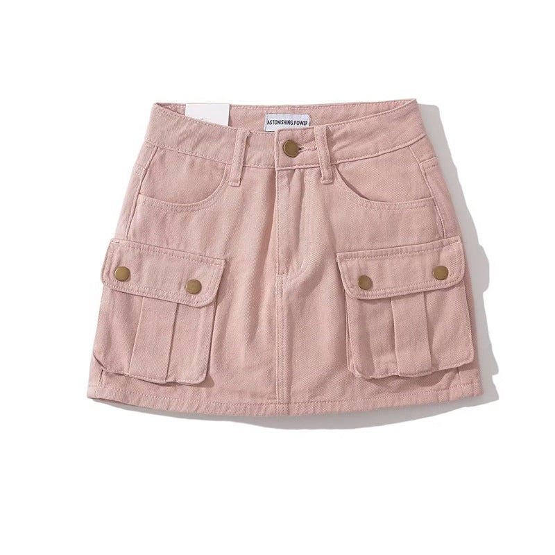 Women's High Waist Denim Mini Skirt – A-Line Pocket Skirt | Retro Hot Girl Style