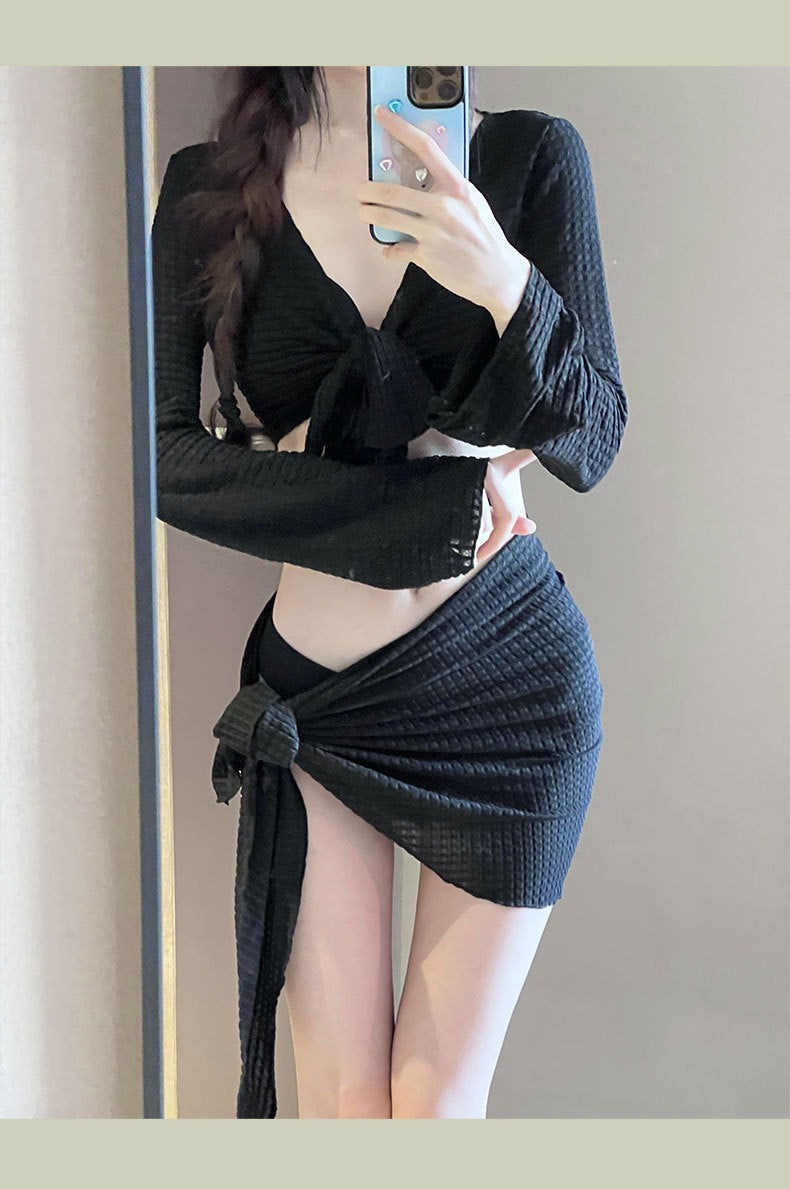 Women's 4-Piece Long Sleeve Bikini Swimsuit Set | Sexy Split Swimwear