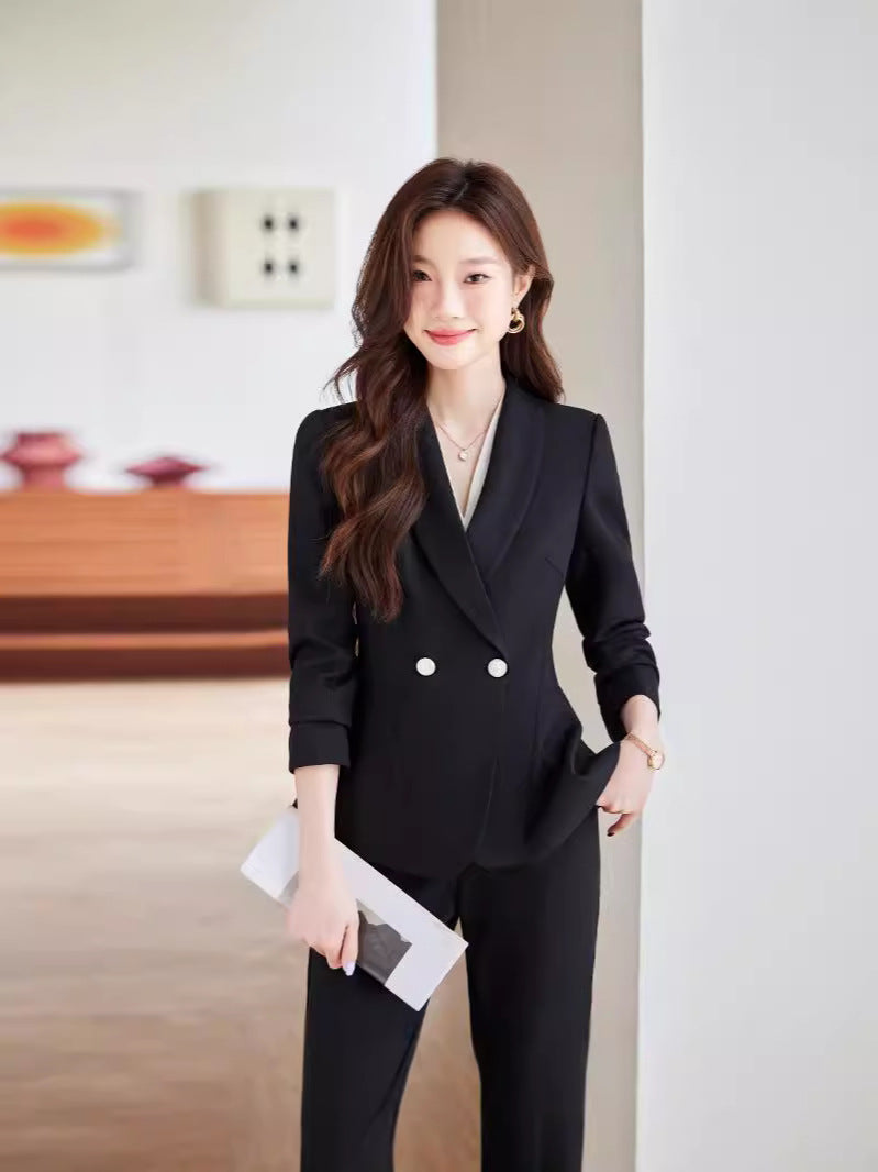 Women's Elegant Blazer Suit – Business Wear Jacket & Trousers Set | Black, Red & Apricot | 2024