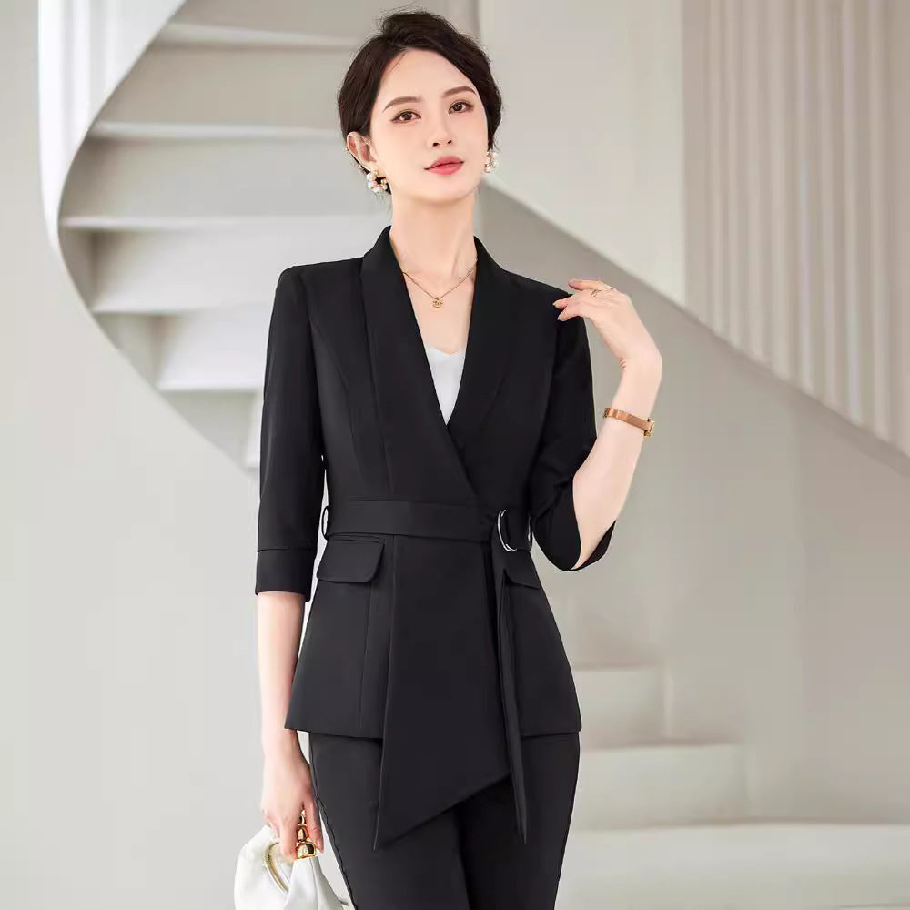 Women's Professional Blazer Suit Set – 3/4 Sleeve Jacket with Skirt or Trousers | Black & White