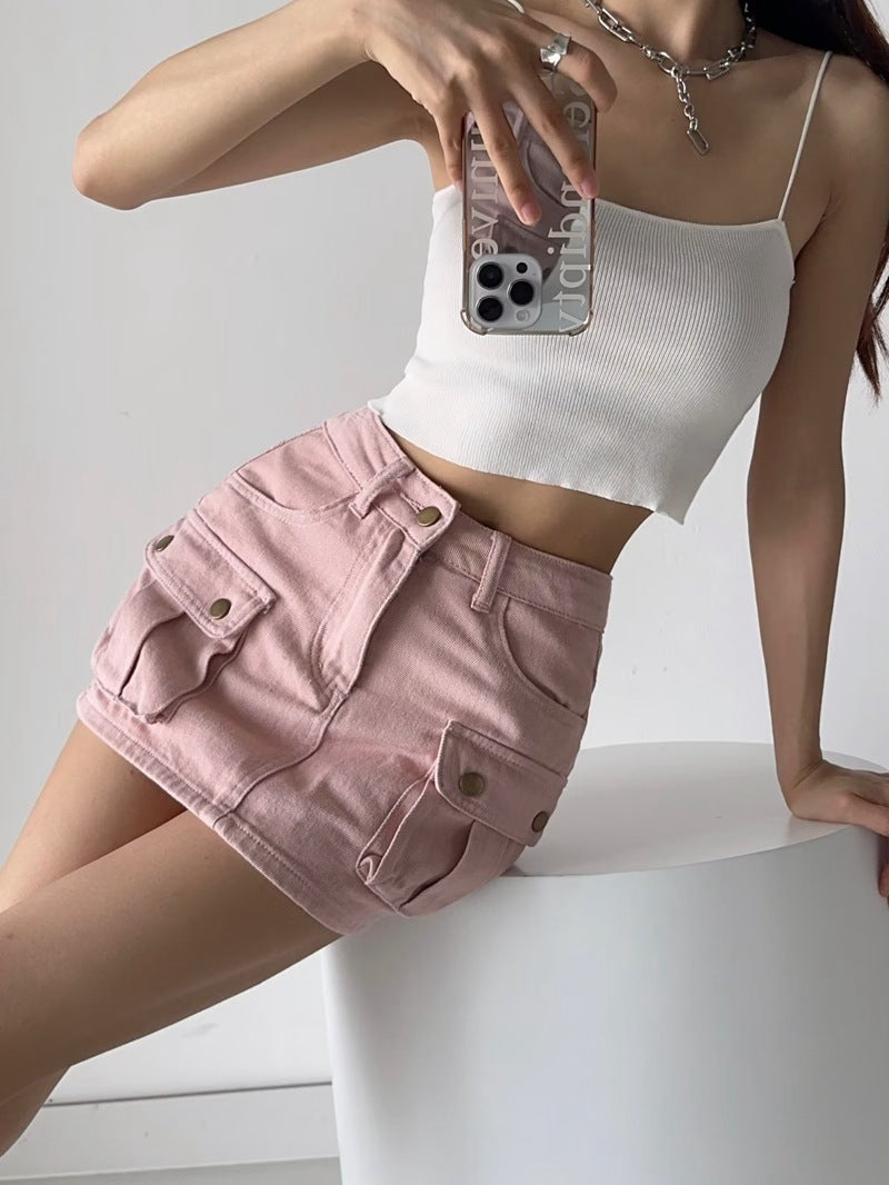 Women's High Waist Denim Mini Skirt – A-Line Pocket Skirt | Retro Hot Girl Style