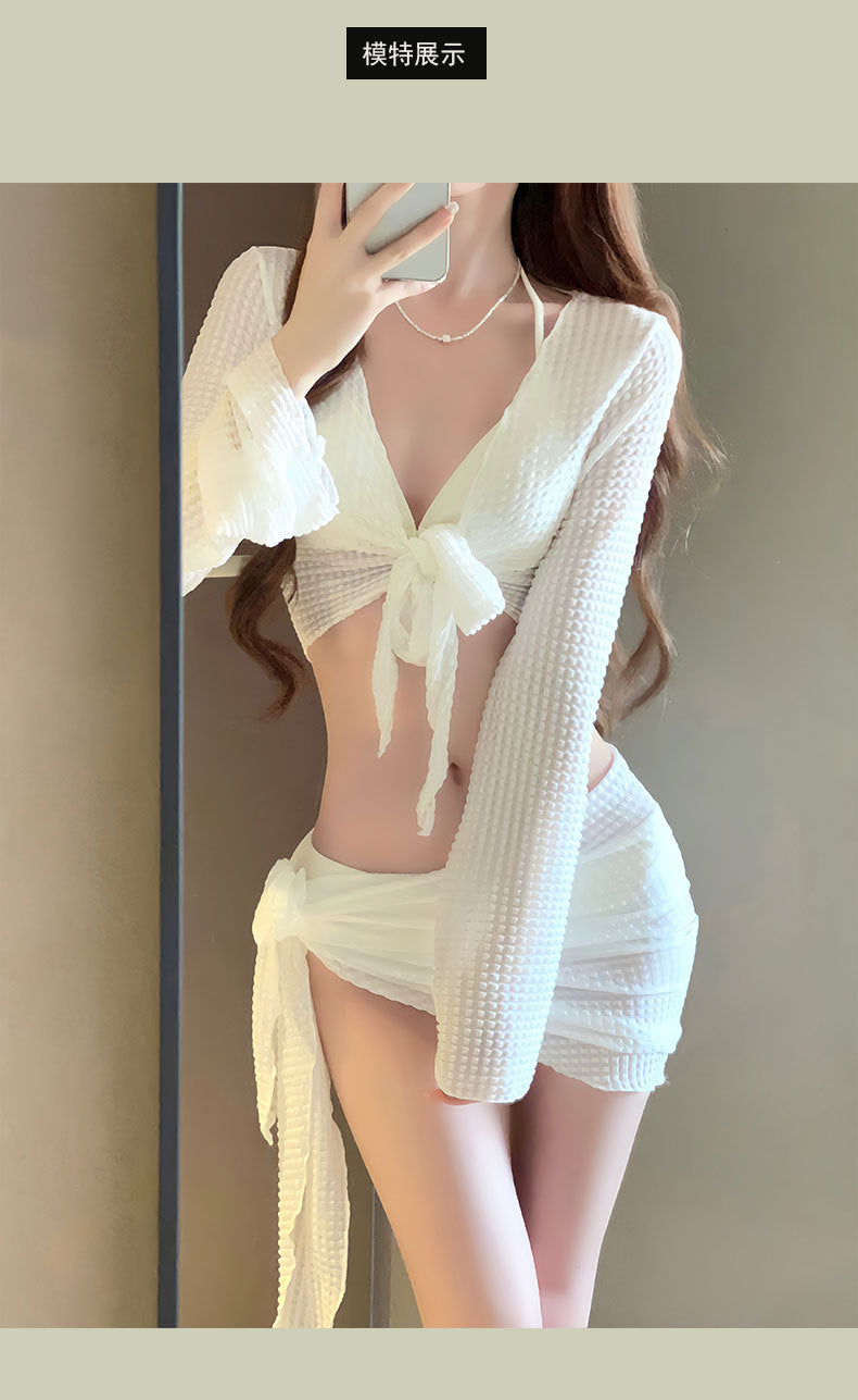 Women's 4-Piece Long Sleeve Bikini Swimsuit Set | Sexy Split Swimwear