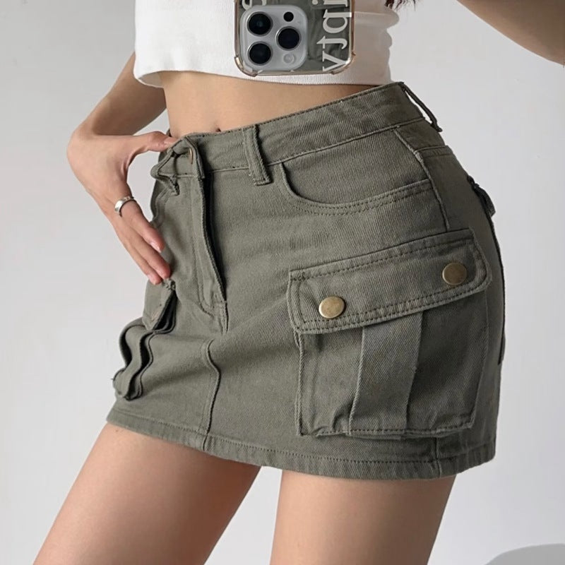 Women's High Waist Denim Mini Skirt – A-Line Pocket Skirt | Retro Hot Girl Style