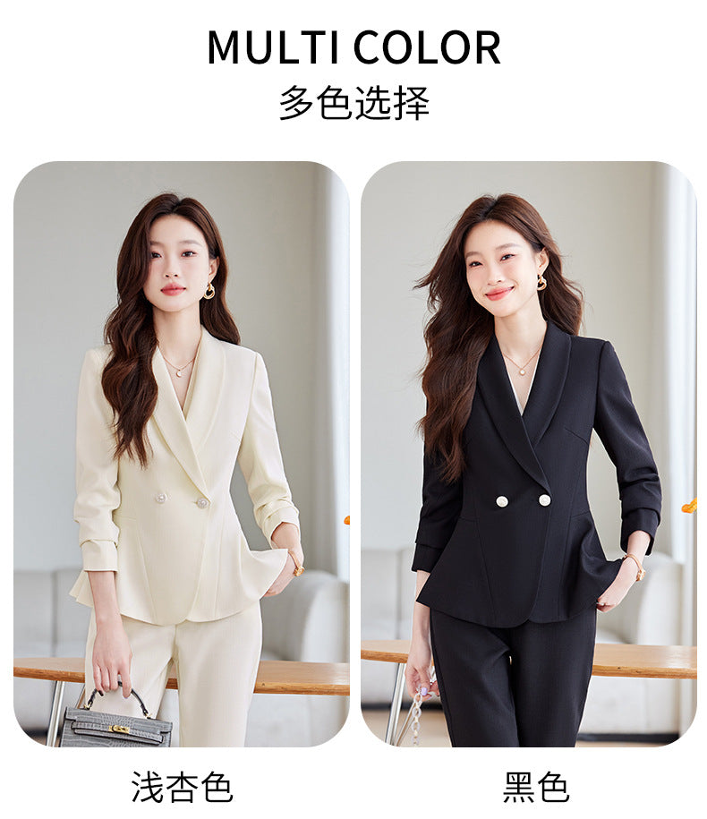 Women's Elegant Blazer Suit – Business Wear Jacket & Trousers Set | Black, Red & Apricot | 2024