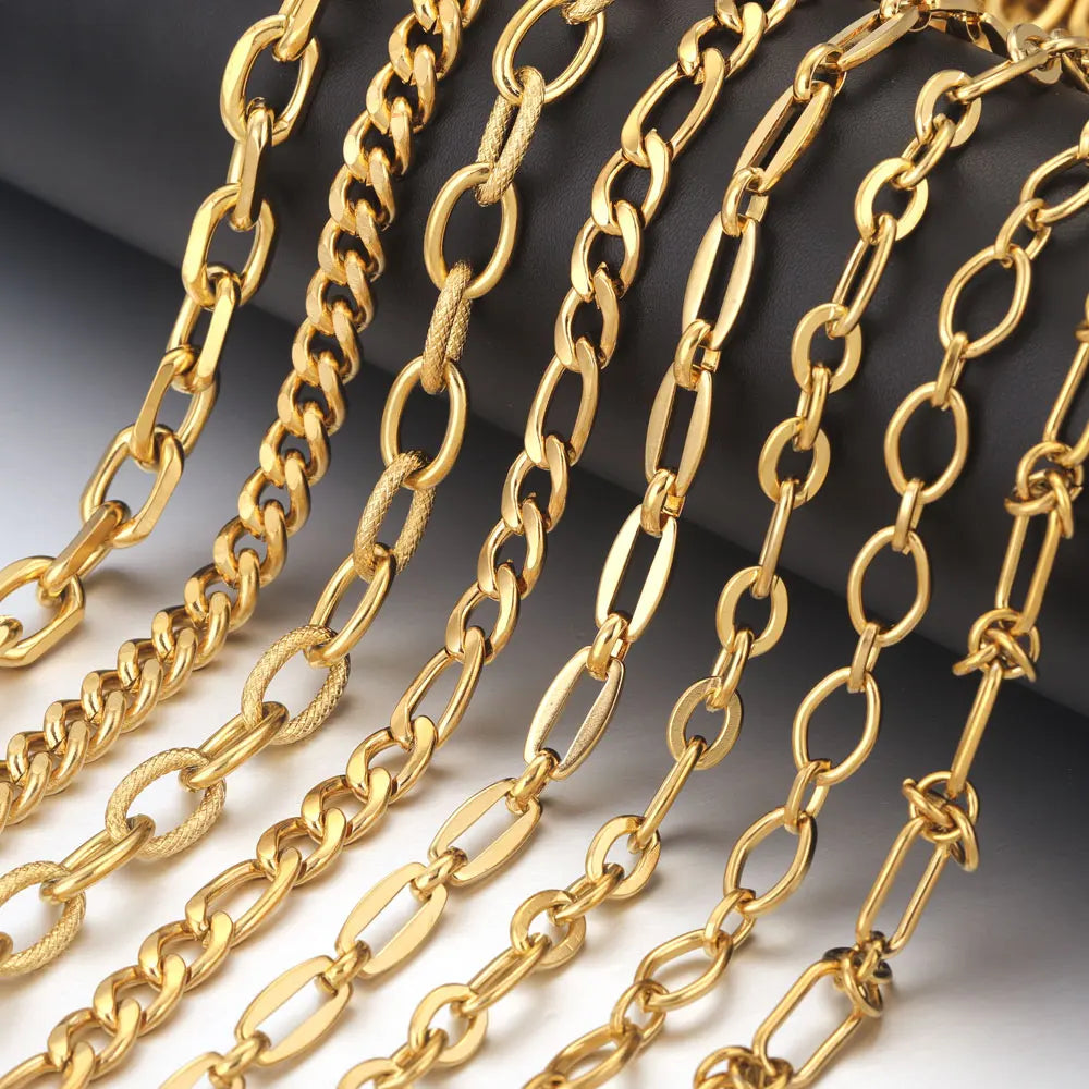 1 Meter 18K Gold Plated Stainless Steel Link Chain for Jewelry Making – Bulk Rolo Cable Necklace & Bracelet Chain