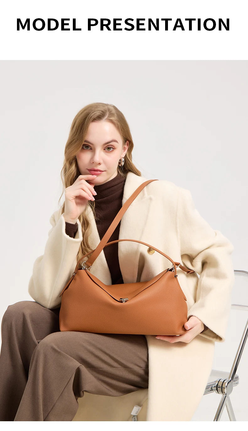 Genuine Cowhide Leather Shoulder Bag – Large Capacity Luxury Handbag for Women