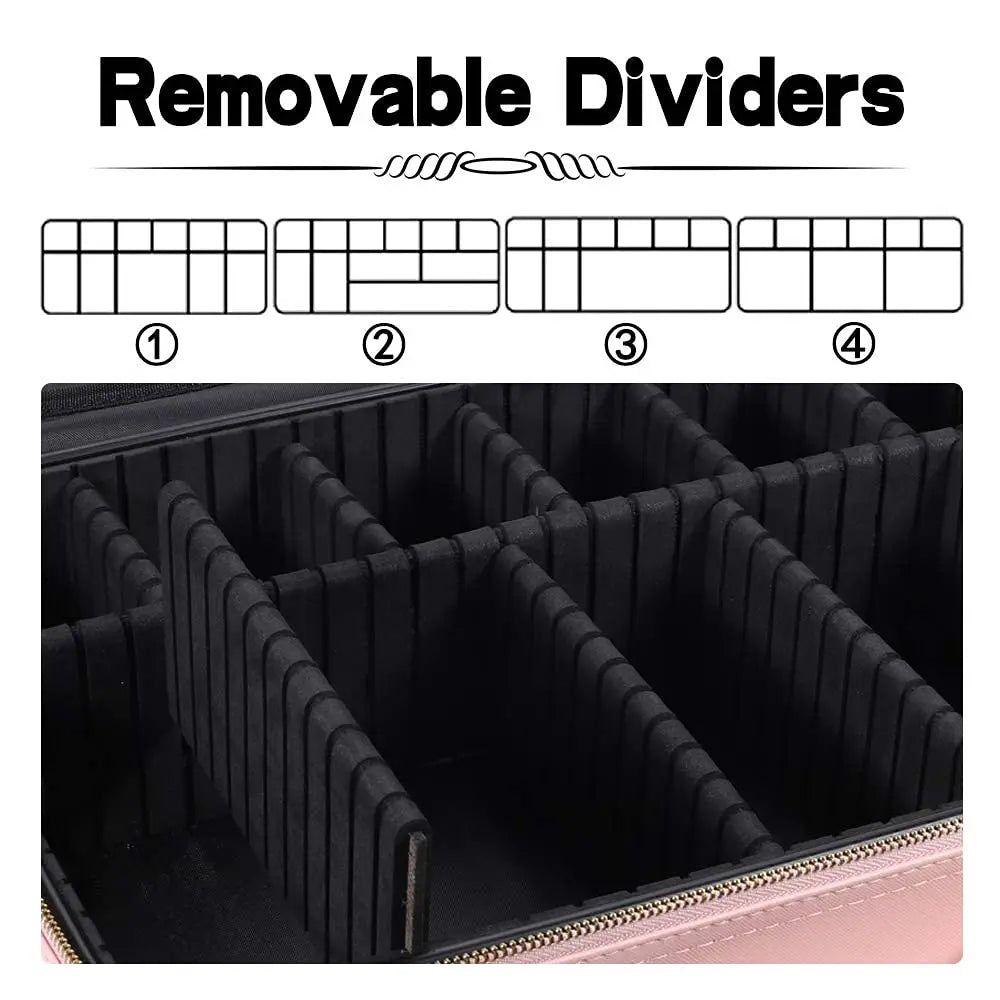 Large capacity travel makeup case, portable artist organizer with adjustable dividers and shoulder strap for toiletries jewelry Nanasbeautyholic