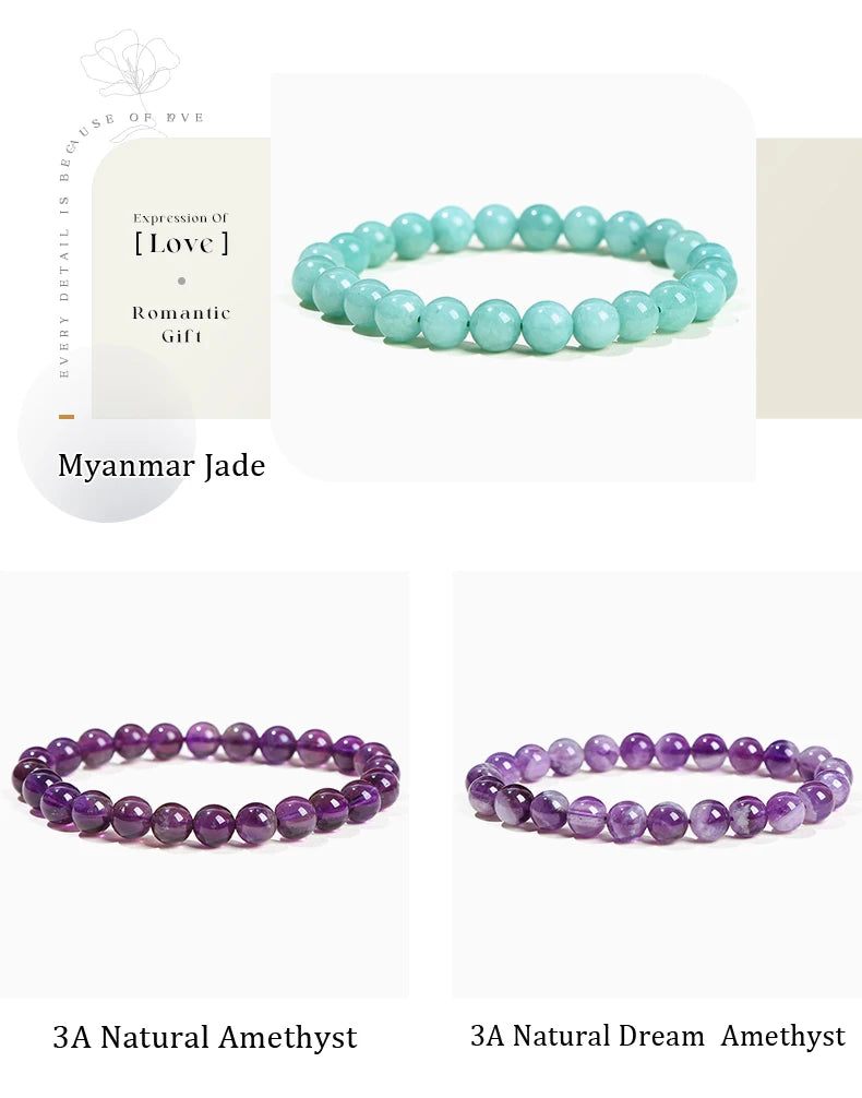 Natural Gemstone Bead Bracelet — Amethyst, Tiger Eye, Crystal, Agate & More | Reiki Healing Jewelry