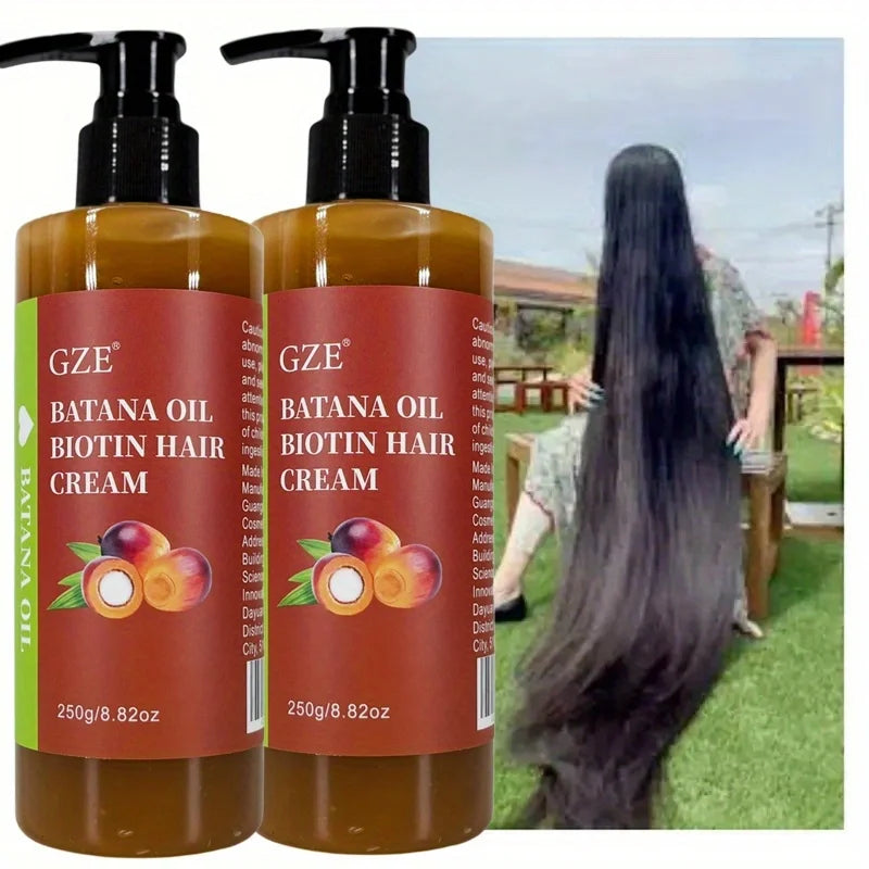 2 Pack GZE Batana Oil Biotin Hair Cream Strong Hair Anti-Breakage Repair Split Ends Silky For Dry Hair Nanasbeautyholic