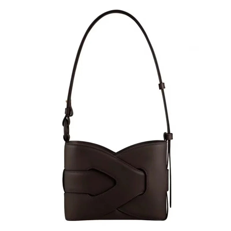 Genuine Leather Bucket Shoulder Bag for Women – Large Capacity Underarm Bag