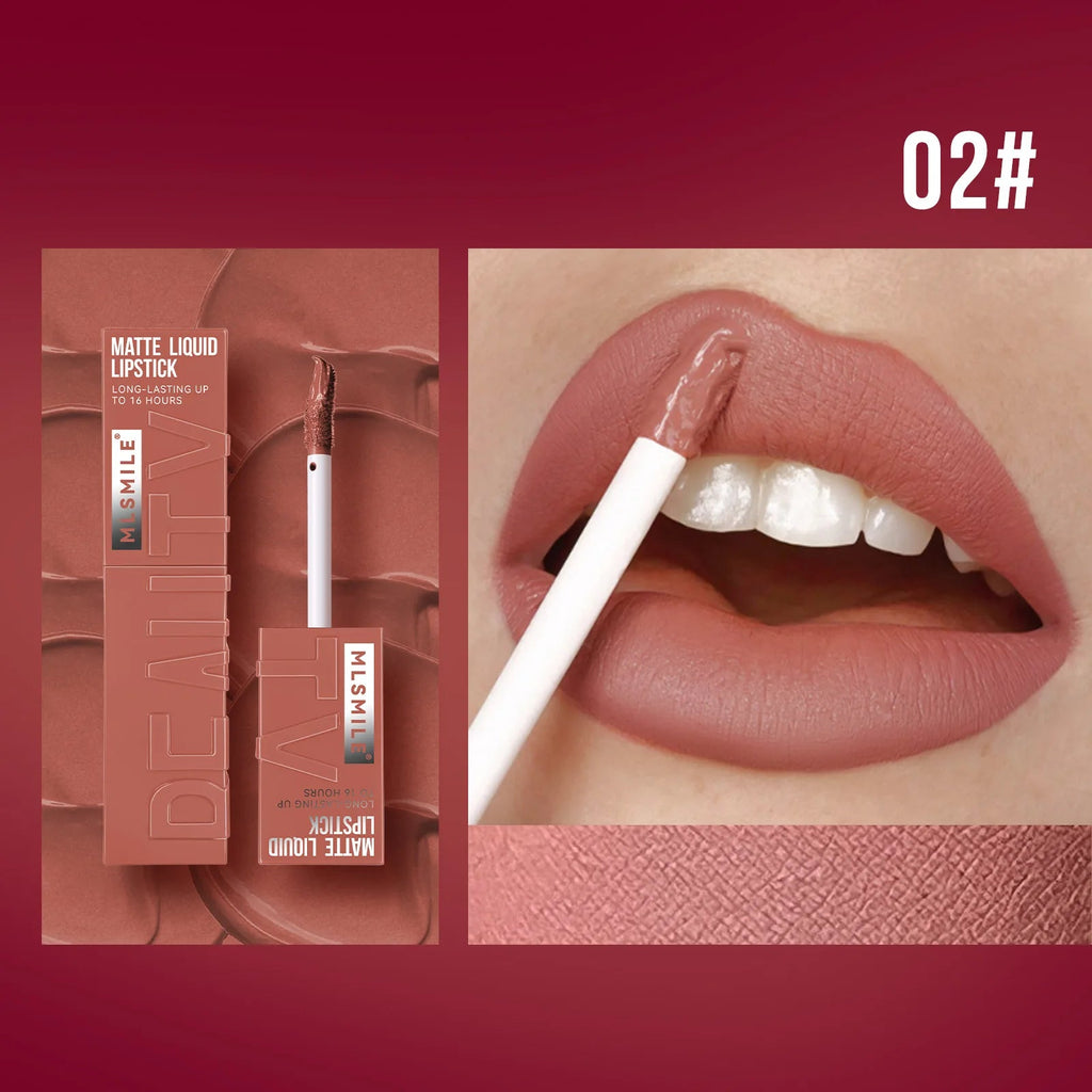 MLSMILE 6 Color Non-stick cup Velvet Satin Gloss Lip glaze Mist Liquid matte lipstick Waterproof long-lasting color liquid Nanasbeautyholic